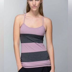 Lululemon Power Y Tank Luon Bold Stripe Mauvelous Heathered Black